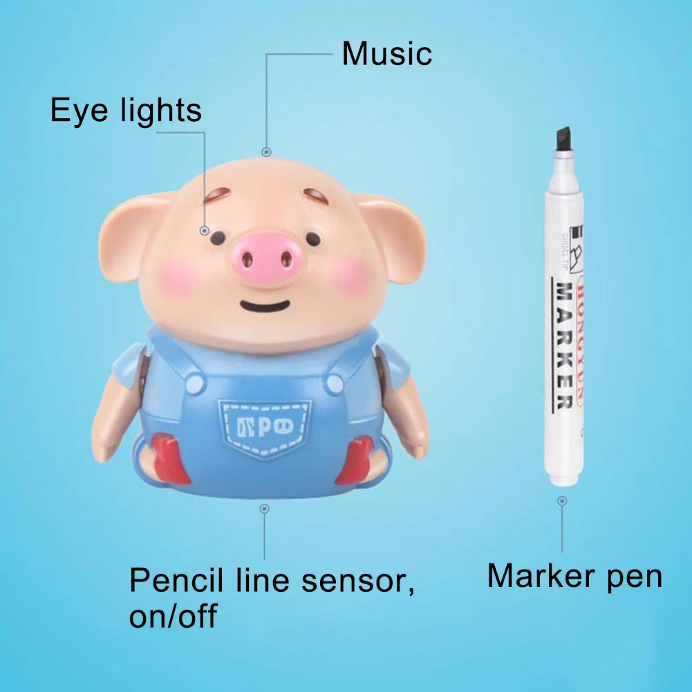 Cute Pig Robot Pen Inductive Follow Drawn Line Remote Radio Vehicle with Light Music Electric Animals Early Education Kids Toys