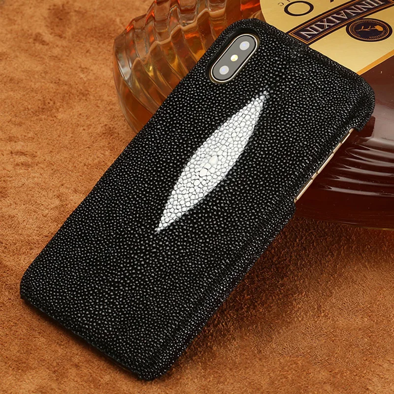 

Luxury Genuine Stingray Leather Phone Case for Apple iPhone X XS 11 11Pro 11 Pro Max XR XS MAX 7 8 Plus 6 6S 5s se Black Cover