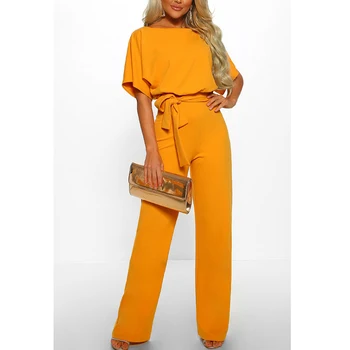 

Women Jumpsuit 2020 Rompers Womens Overalls Women Jumpsuits Streetwear Plus Size Romper Spring Summer Lace-up Short Sleeve