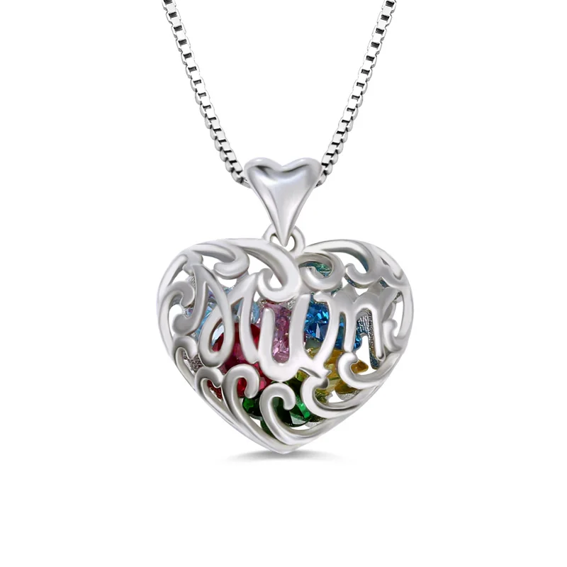

XiaoJing 100% 925 Sterling Silver Personality Heart Cage Necklace With Birthstone Jewelry Mother's Day Gift Free Shipping 2019