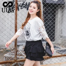 UUG размера плюс 4XL Женская мини-юбка 3XL Черная многослойная короткая трапециевидная юбка-брюки XXL XL Большой размер Женская одежда лето