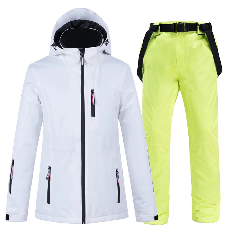 Пара лыжных костюмов для мужчин и женщин, лыжная куртка со штанами для влюбленных, комплект для сноуборда, зимняя куртка и брюки, зимняя одежда для снежной погоды - Цвет: green