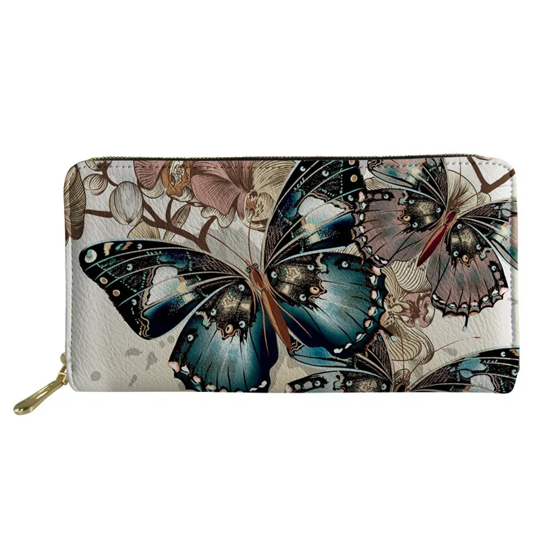 As Picture Thikin Pretty Colorful Butterfly Long Wallet Women Purses Fashion Coin Purse Card Holder Female Clutch Money Bag PU Leather - Цвет: As Picture