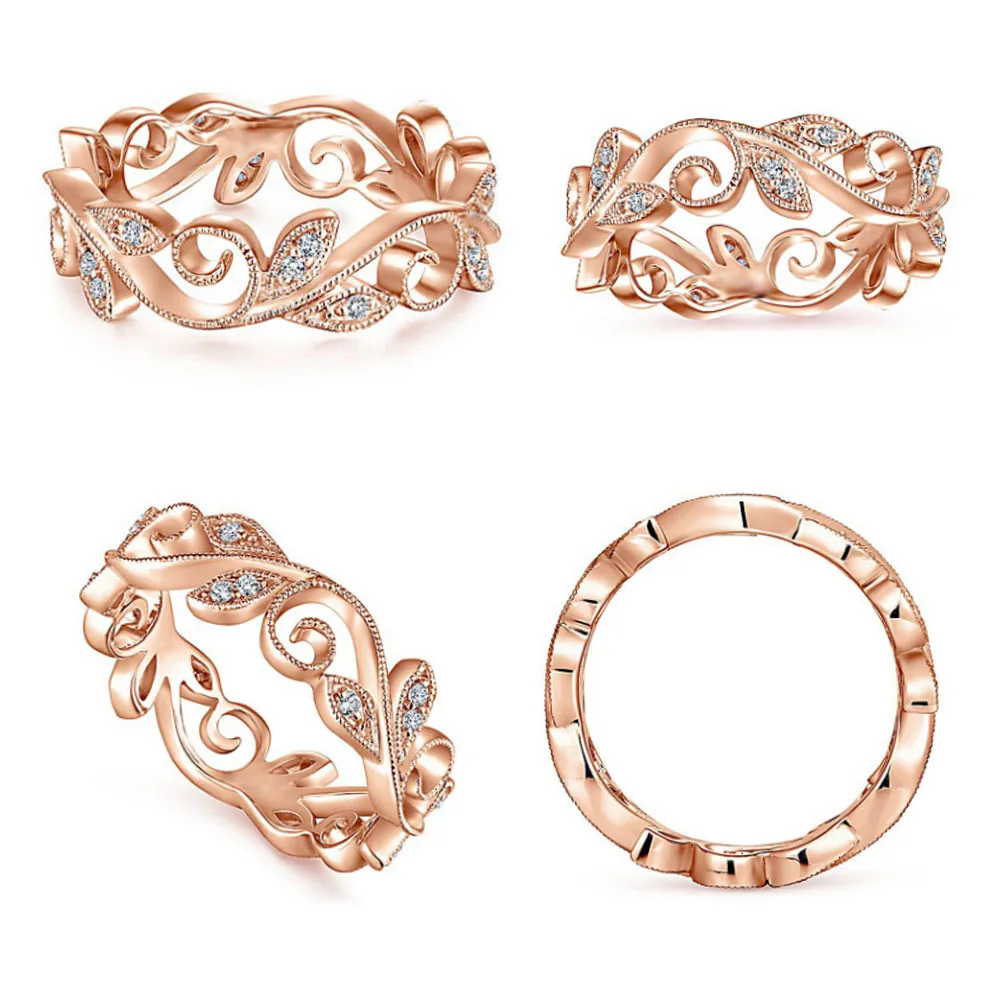 Роскошные кольца из розового золота с листьями лозы для женщин, серебряные свадебные кольца с кристаллами для женщин модного дизайна со стразами, ювелирные изделия Anillos Mujer