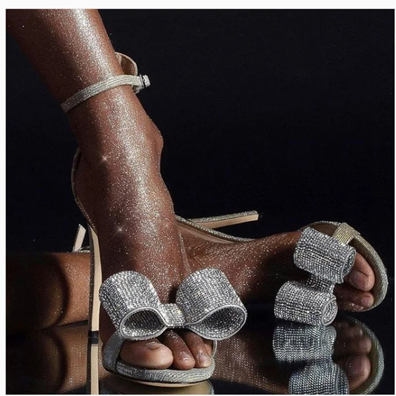 

Daiwenjie European station sandals 2019ins rhinestone big bow high heels with sandals heel-strap sand