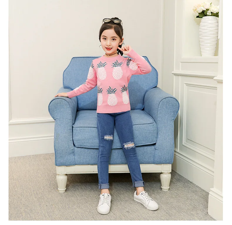 Girl'S Sweater New Style Children Double Layer Pullover Knit Low Waist Jersey Autumn Clothing Korean-style GIRL'S Childrens