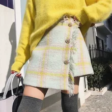 [EWQ] Осень, новая модель, высокая талия, плиссе, пэчворк, заусенцы, ассиметричная, однобортная, винтажная юбка для женщин, 19C-a135-07-L