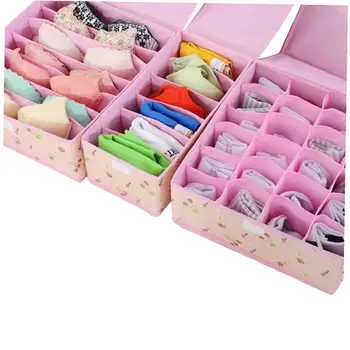 

3PCS Non-Woven Storage Box Bins Drawer Underwear Organizer for Bra Necktie Panties Socks Towel Scarves Pink