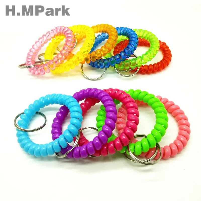 

5Pcs Mixed Wrist Coil Keychains Stretch Wristband Key Ring For Gym Pool ID Badge