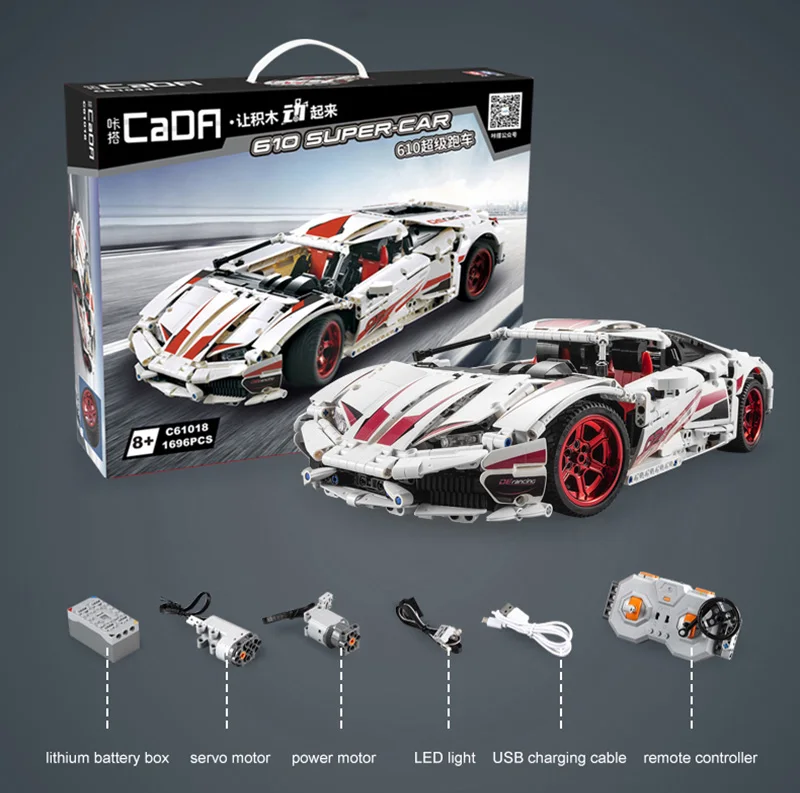 CADA RC LP610 Супер гоночный автомобиль кирпичи совместимые техника MOC Модели Строительные блоки дистанционное управление гоночный автомобиль игрушки для детей - Цвет: LP610 with RC Motor