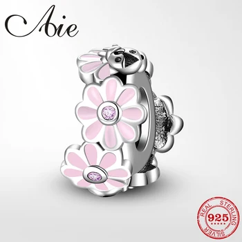 

Pink enamel Daisy flowers Spacer Stopper bead Charm Fit AIE 925 Sterling silver original charms Bracelets Bangles Jewelry making