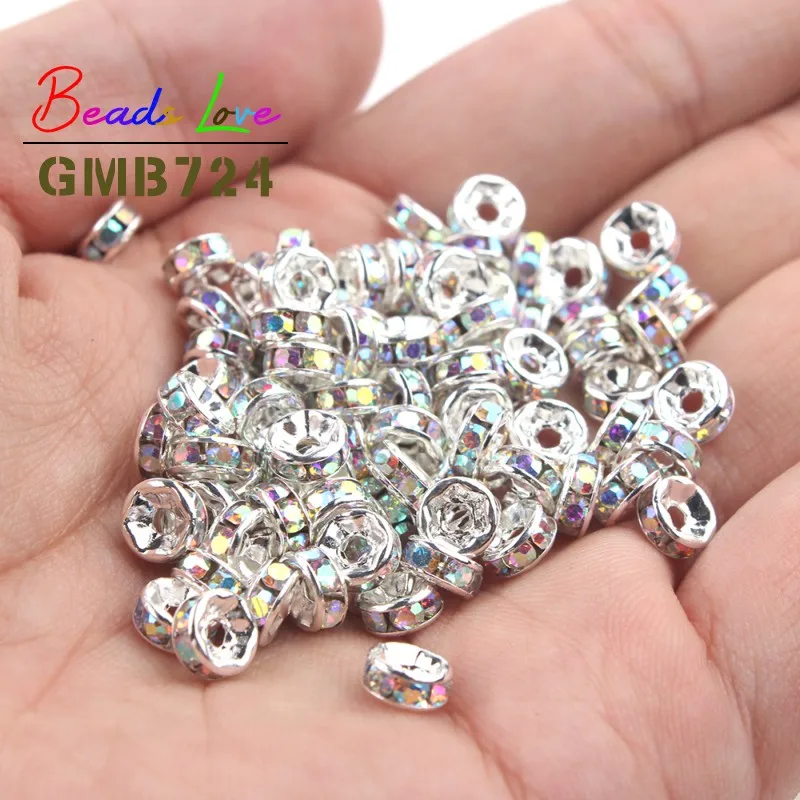 100Pcs Rondelle CZ Crystal Rhinestone Spacer Beads Jewellery Making Findings Lot 