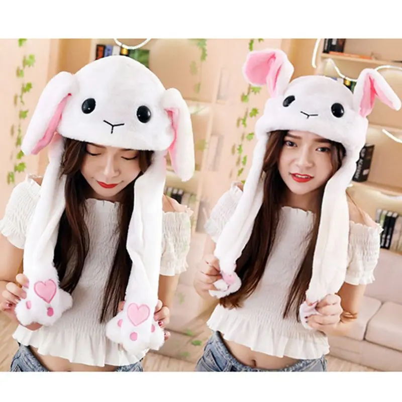 Милые животные плюшевые шляпы Kawaii подушка безопасности движущиеся прыгающие уши забавная Танцующая игрушка подарок шапка-ушанка с лапами для взрослых детей