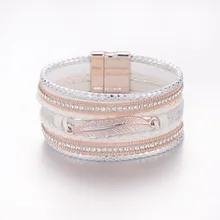 Горячее богемное кожаное Многослойное Плетение Браслет лист шаблон широкий жесткий браслет