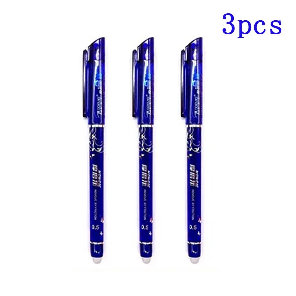 3 pcs blue 20 шт./партия Волшебная стираемая ручка для заправки стержня 0,5 мм офисная гелевая ручка моющаяся ручка синяя черная красная чернильная ручка школьные канцелярские принадлежности - Цвет: 3 pcs blue