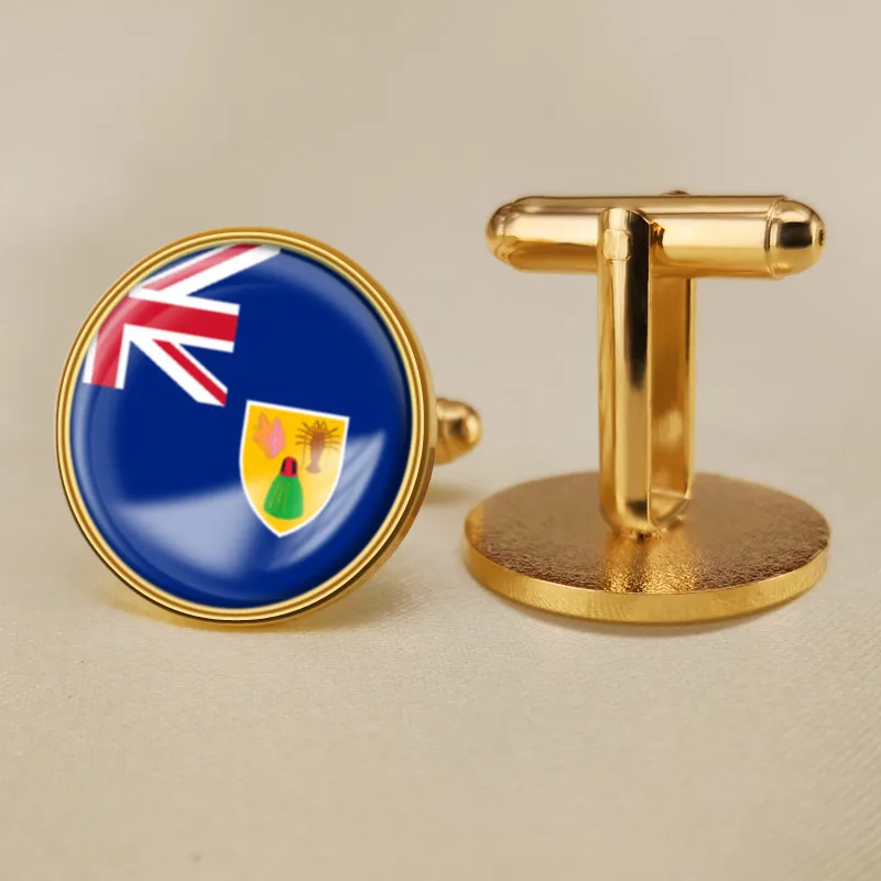 Золотой цвет Turks and Caicos Islands Flag Cufflinks World Country Flag and Area Flag Cufflinks - Окраска металла: Золотой цвет