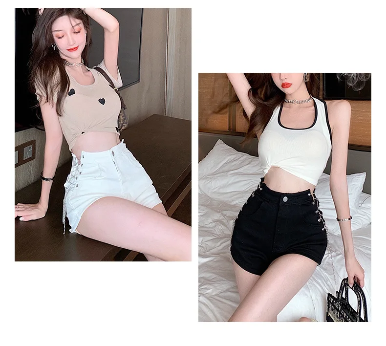 topshop jeans Women's high-end Jeans Hot Short Summer Streetwear Tight Shorts Plus Size Fashion Contrast Color Denim Shorts women's clothing stores