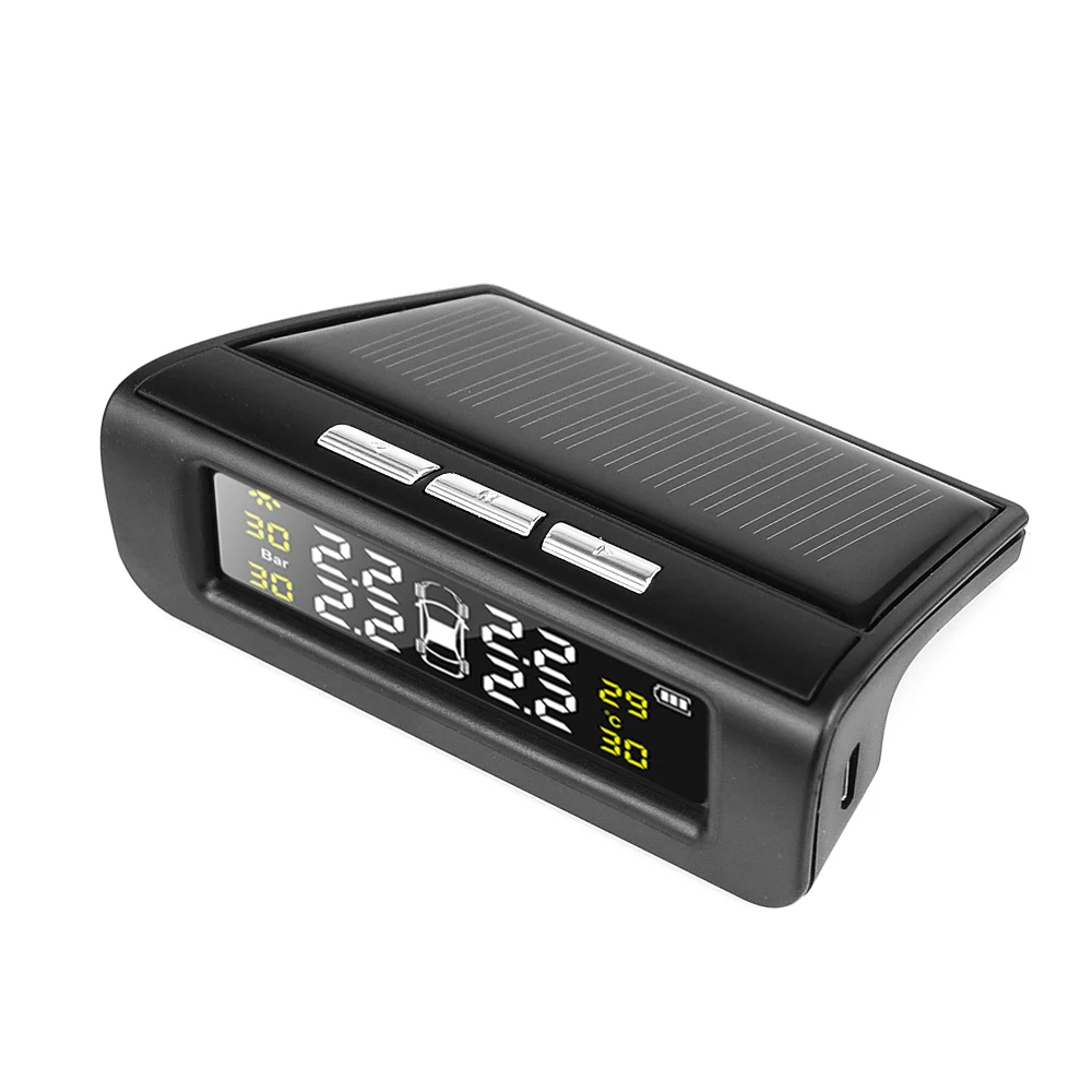 Solar Power USB Car Tire pressure alarm Monitoring System LCD Display external sensor auto security warning monitor/gause