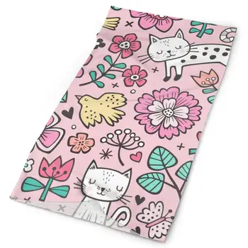 

Cats Birds U0026 Flowers Spring Doodle On Pink Headbands Bandana Cap Scarf Face Mask Neck Gaiter Headwrap Sun UV Protection
