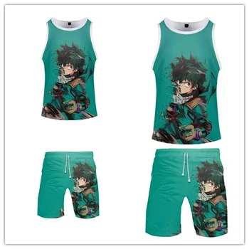 

2019 My hero academia 3D print tank and shorts Two Piece set anime High Quality Popular Streetwear Size can be matched freely
