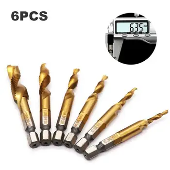 

6PCS Hexagonal Shank Drill Bit Set Titanium-plated Combination Tap Bits M3 M4 M5 M6 M8 M10