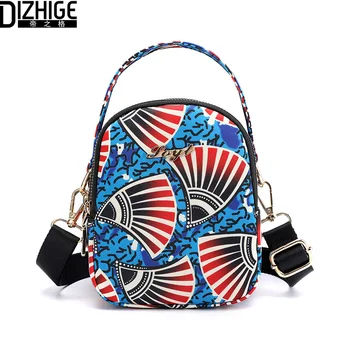 

2020 Mini Women Handbag Cell Phone Pocket Zipper Purse Flap Crossbody Bag England Style Shell Floral Printing Nylon Shoulder Bag