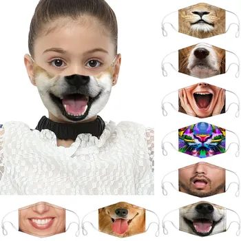 

Children Dustproof Foggy Haze Mask With 2PC Mask Gasket Face Mask Filter Unisex Cartoon Funny Teeth Letter Mouth Black #1