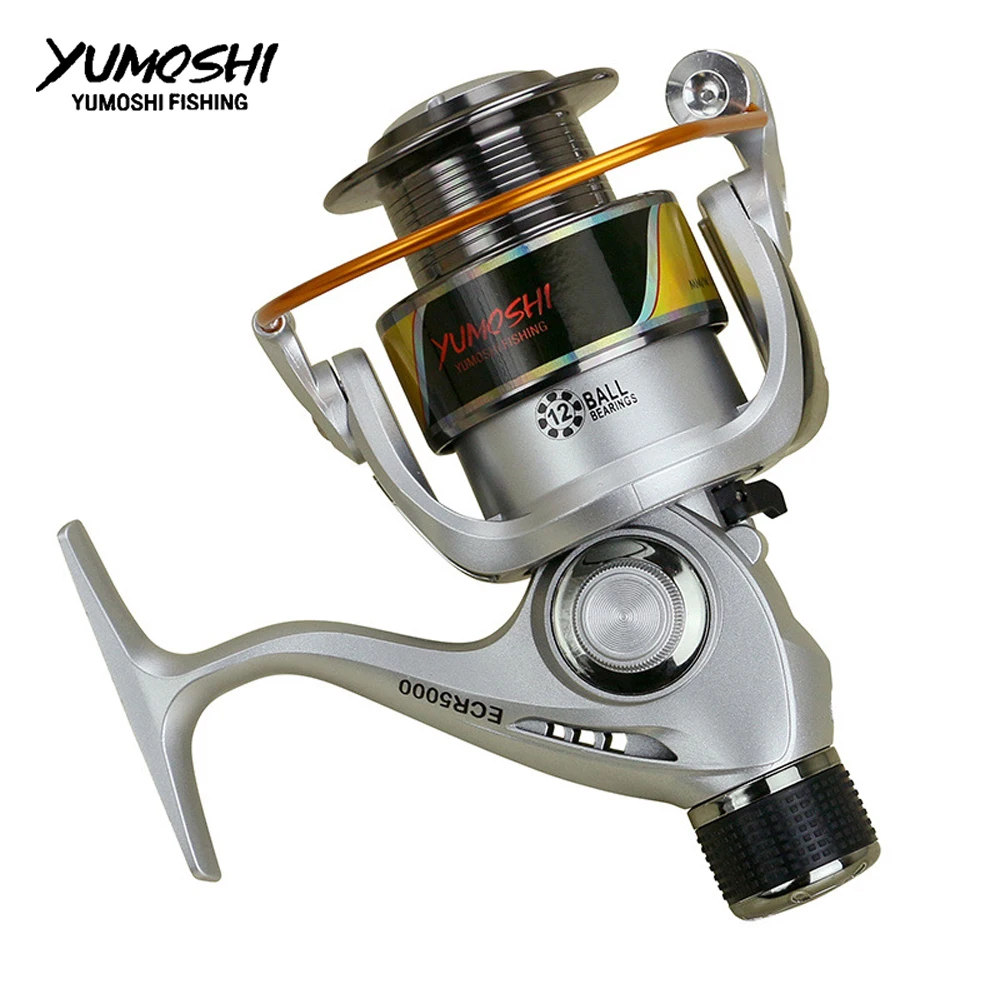 Yumoshi wheels spinning fishing reel 5.5:1 12BB ECR series wheel Spinning wheel pesca carretilha bait type Sea Rock lure fishing