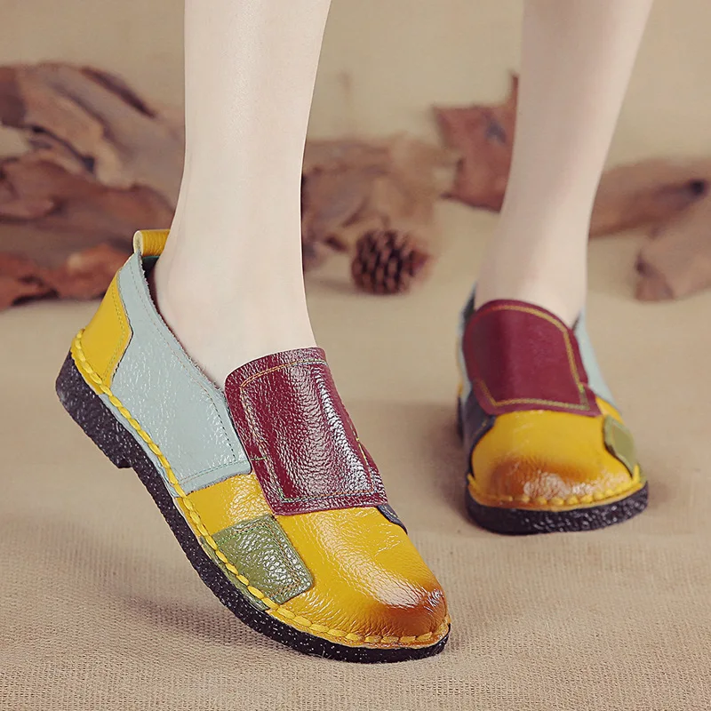 Xiuteng Women Loafers Patches stitching Flat Shoes Woman Summer Flats Soft Candy colors Genuine Leather Moccasins Loafers women shoes casual shoes women flats