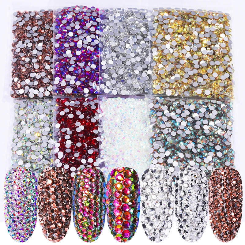 

1440 PCS/Bag Nail Art 3D DIY Decorations Regular AB Colorful 5mm Nail Rhinestones Flat Bottom For Nails 3D nail art gems