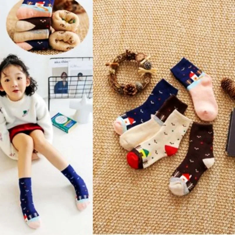 Christmas House Tree Warm Baby Socks Autumn/Winter Thicken Cotton Girls Boys Mid Socks Christmas Gift for Children 1-12Years old