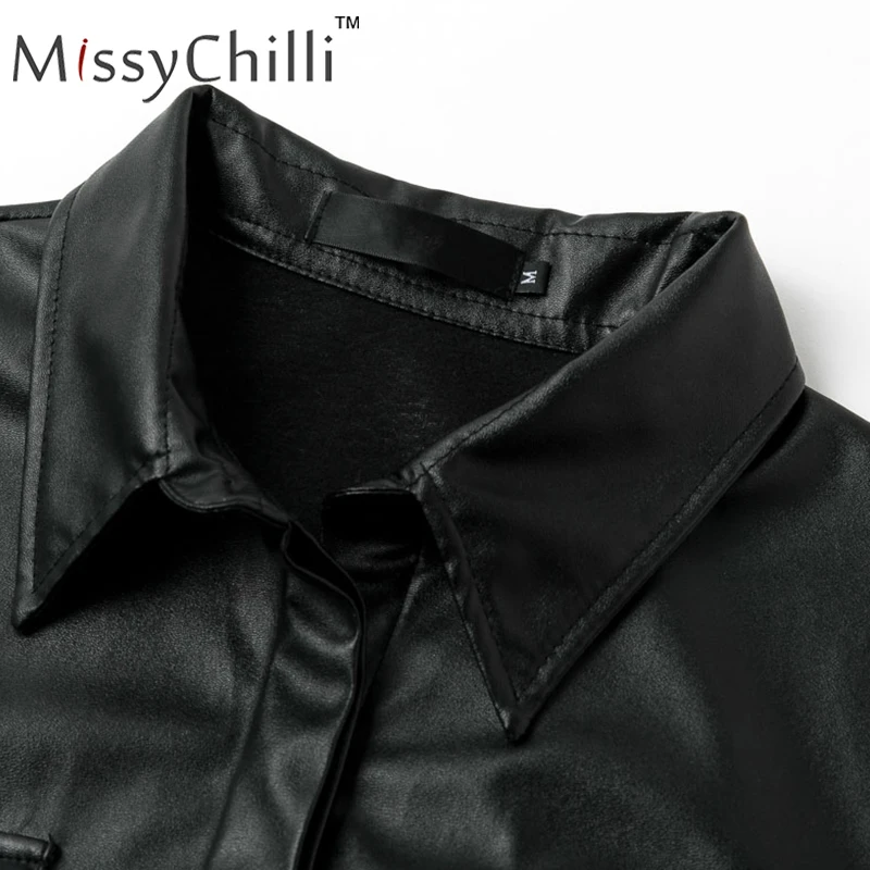 Женское офисное платье MissyChilli черного цвета из искусственной кожи с карманом на поясе, Готическая уличная мода, платье с разрезом, весенние сексуальные вечерние платья для клуба