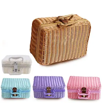 

5 Color Rattan Storage Basket Makeup Organizer Multipurpose Container Jewerly Storage Box