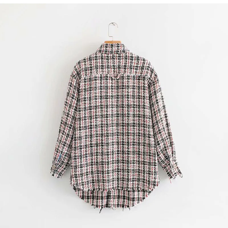 

Vc61 2019 New Style Graceful Tops Korean-style Mid-length Plaid Weaving Long Sleeve Casual Loose-Fit Coat Women's