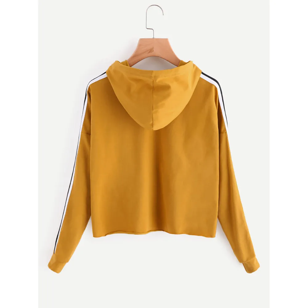 JAYCOSIN Fashion Women Striped Long Sleeve Loose Sweatshirt Casual Solid Simple Chic Solid Color Hooded Pullover Top 