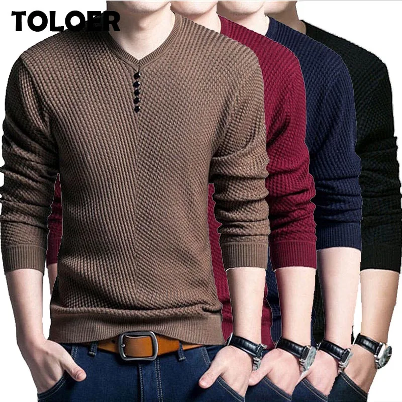 Knitted Sweater Pullover V-Neck Long-Sleeve Slim Male Men Mens Fashion Casual Brand