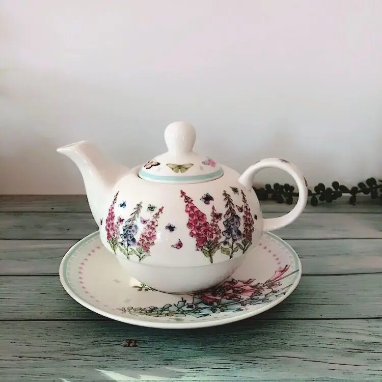 

Creative ceramic cold kettle teapot flower teapot coffee kettle tray Lavender pattern Home Office