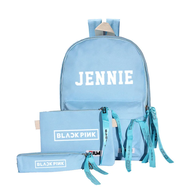 JENNIE8 Модный черный рюкзак Kpop, 3 шт./компл., женский холщовый рюкзак, Jennie Jisoo, школьные сумки для девочек-подростков, черный, розовый - Цвет: JENNIE8
