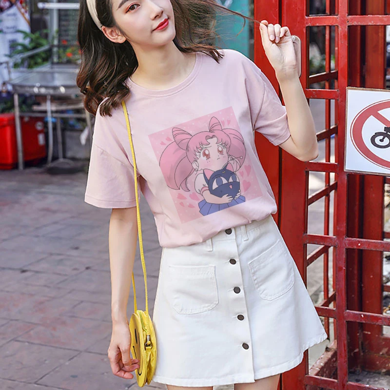 Женская футболка с короткими рукавами Sailor Moon летняя модная Harajuku забавными Ulzzang