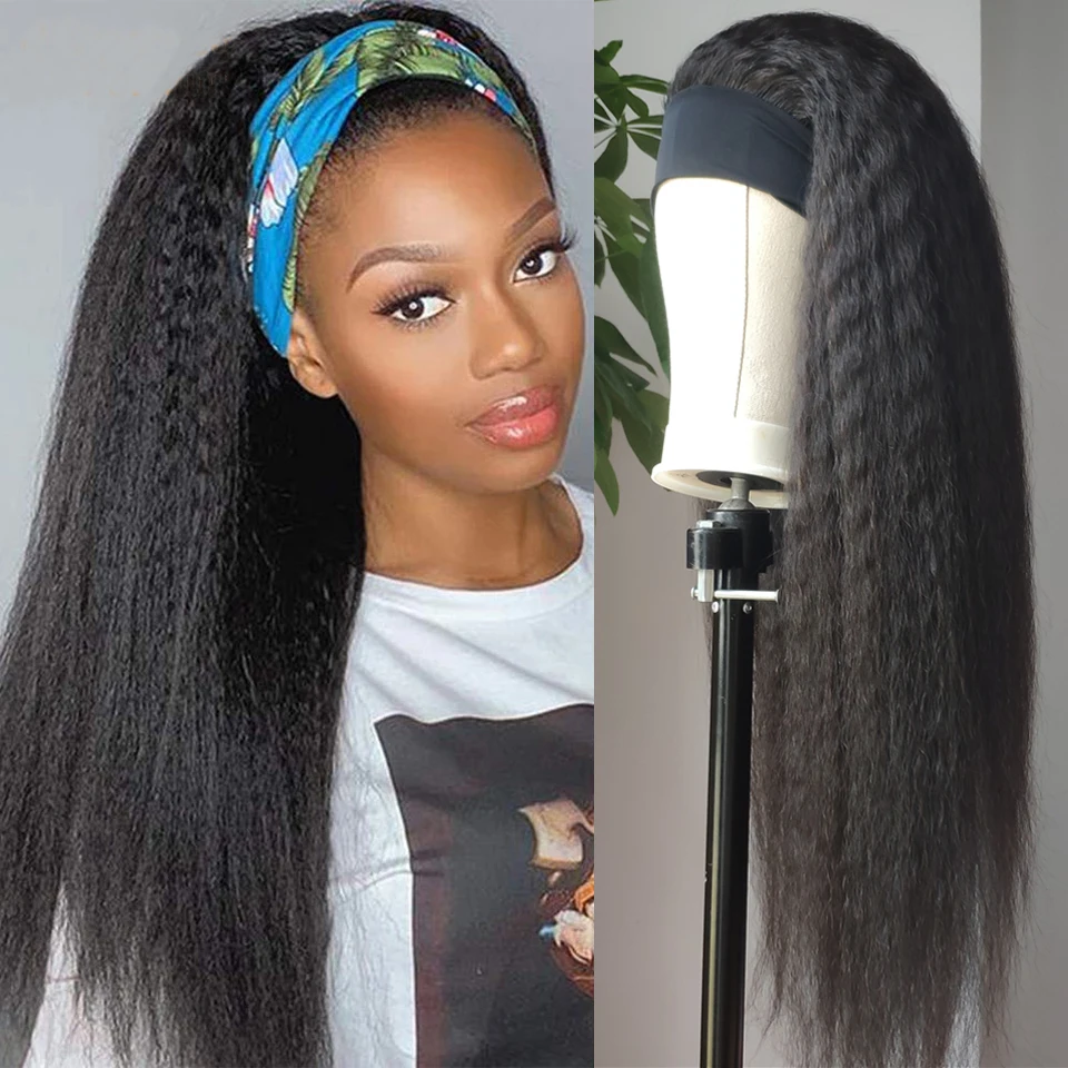 Glueless Yaki Headband Wig Human Hair Kinky Straight 10 26 Inch