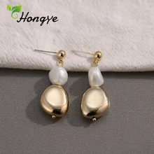 Korean Design Vintage Baroque Freshwater Pearl Earrings Irregular Bead Pendant Drop Earrings for Woman Birthday Present Jewelry