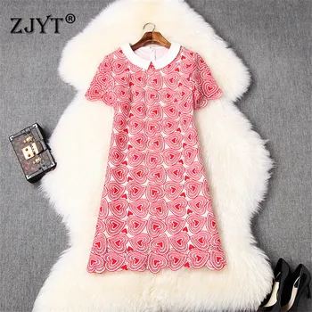 

Europe Fashion Runway Summer Dresses for Women 2020 New Elegant Clothes Short Sleeve Peter Pan Collar Embroidery Sweet Dresses