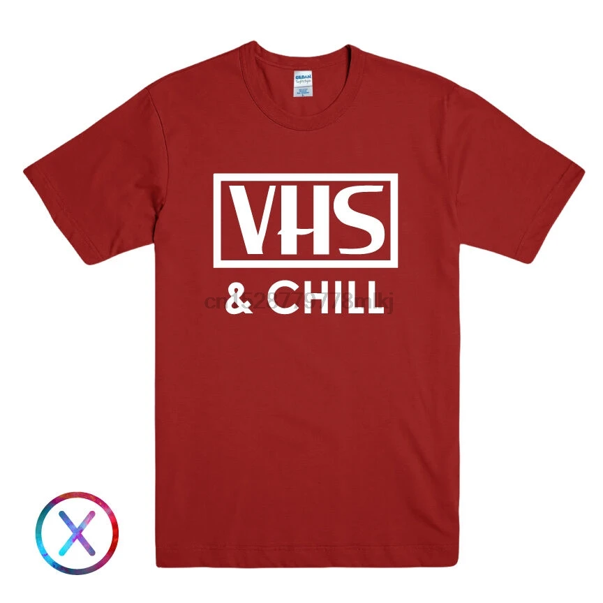 VHS и CHILL Смешные печатные мужские футболки NETFLIX OLDSCHOOL Классическая футболка со