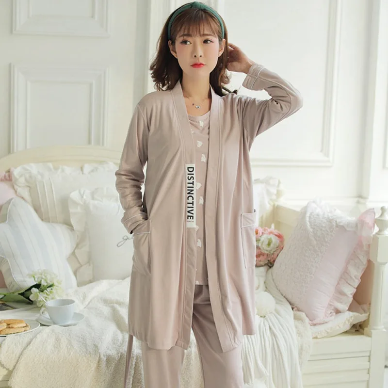 

Confinement Clothing Spring And Autumn Large Size Robes Three-piece Set Pregnant Women Pajamas Postpartum Large Size Nursing Clo