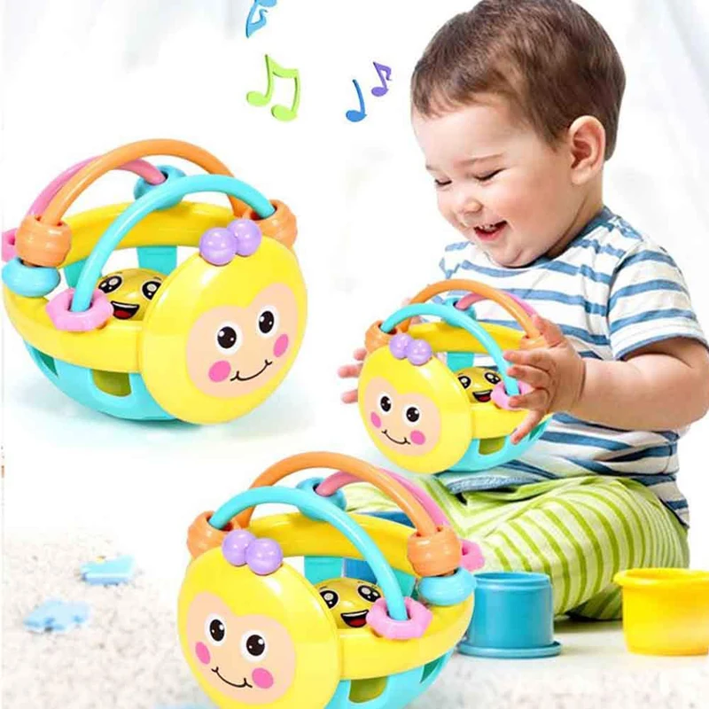 

1 Pc Rubber Cartoon Bee Hand Knocking Rattle Dumbbell Baby Early Educational Toys for Kids Preschool Tools Games Gifts music