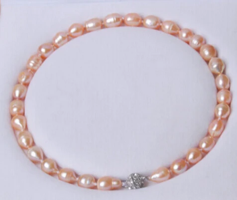 809 Big 11-13MM Genuine Rice Pink akoya cultured pearl necklace Magnet Clasp