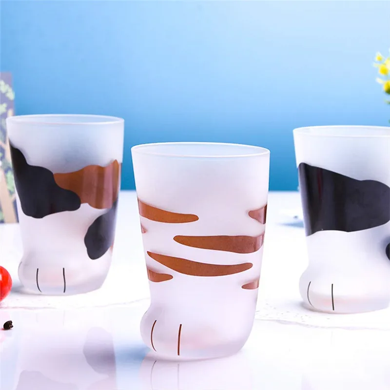 Cute Cat Paws Glass Cup Heat-resistant Home Milk Juice Beer Frosted Glass Cup Office Coffee Mug Drinking Glasses Creative Gifts