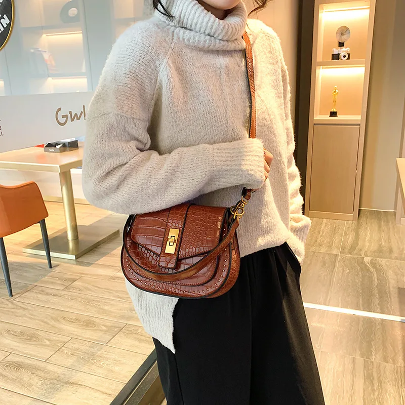 

WOMEN'S Bag Bag 2020 Autumn And Winter New Style Korean-style Fashion Crocodile Pattern Saddle Bag Fashion Crossbody Bag