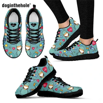 

Doginthehole Doctor Nurse Flats Women Shoes Medical Hospital Print Lightweight Mesh Ladies Sneakers Spring Casual Nursing Shoes