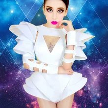 Белый костюм для джазового танца, костюмы для бара, диджея, танцовщицы, сексуальная одежда для ночного клуба, DS певица, Рейв, стразы, комбинезон, одежда для сцены